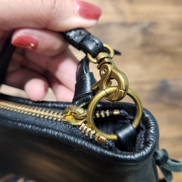 The Sak Filmore Leather 3 in 1 Black Clutch Shoulder Crossbody Woven With Fringe - Picture 9 of 13